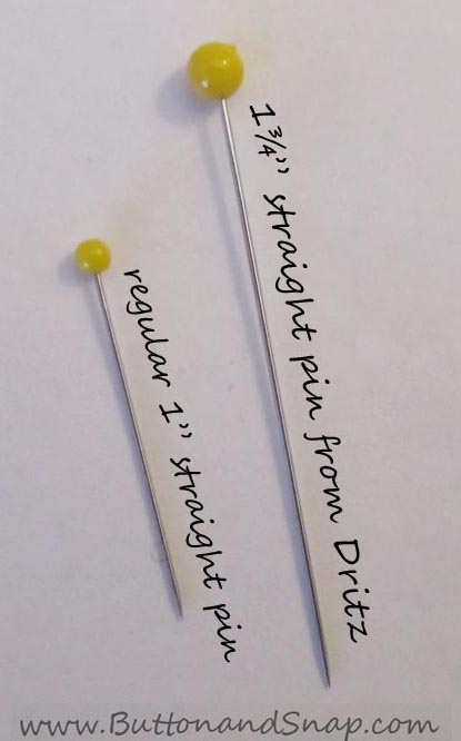 comparison of length of dressmaker and quilt pins