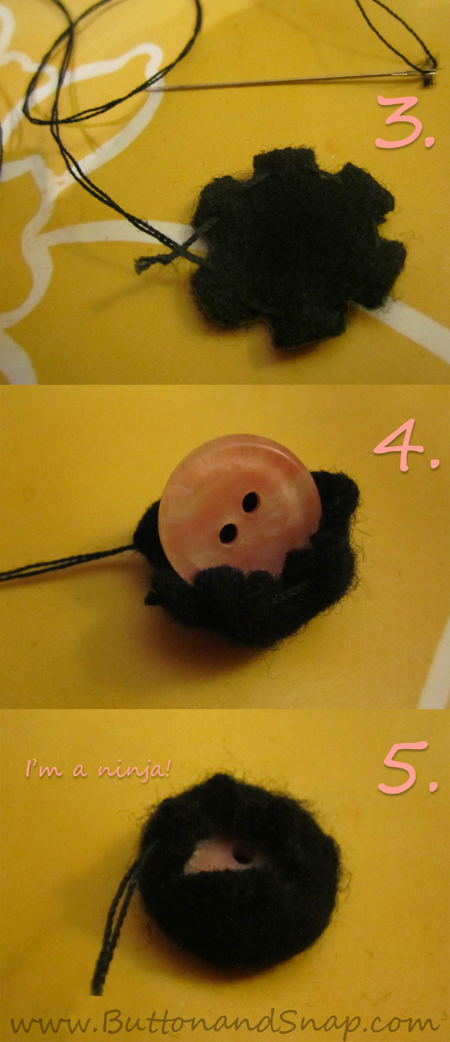 Recycling old buttons by hand-covering them in wool felt