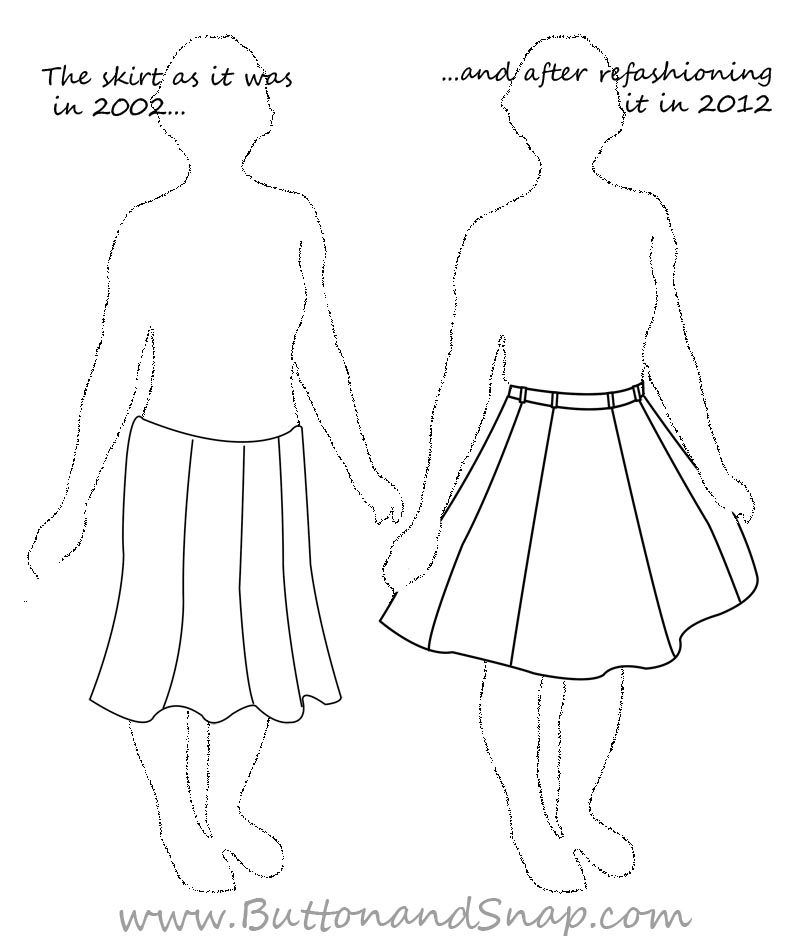 Sketch of a skirt before and after refashion